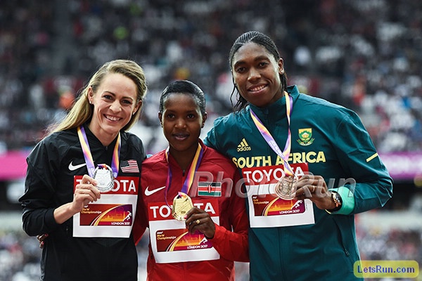 Jenny Simpson, Faith Kipyegon, Caster Semenya 1500m Medallists