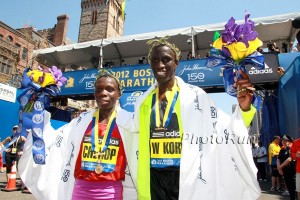 Sharon Cherop and Wesley Korir happy in Boston in 2012 *2012 Boston Marahton Photo Gallery *2nd Photo Gallery