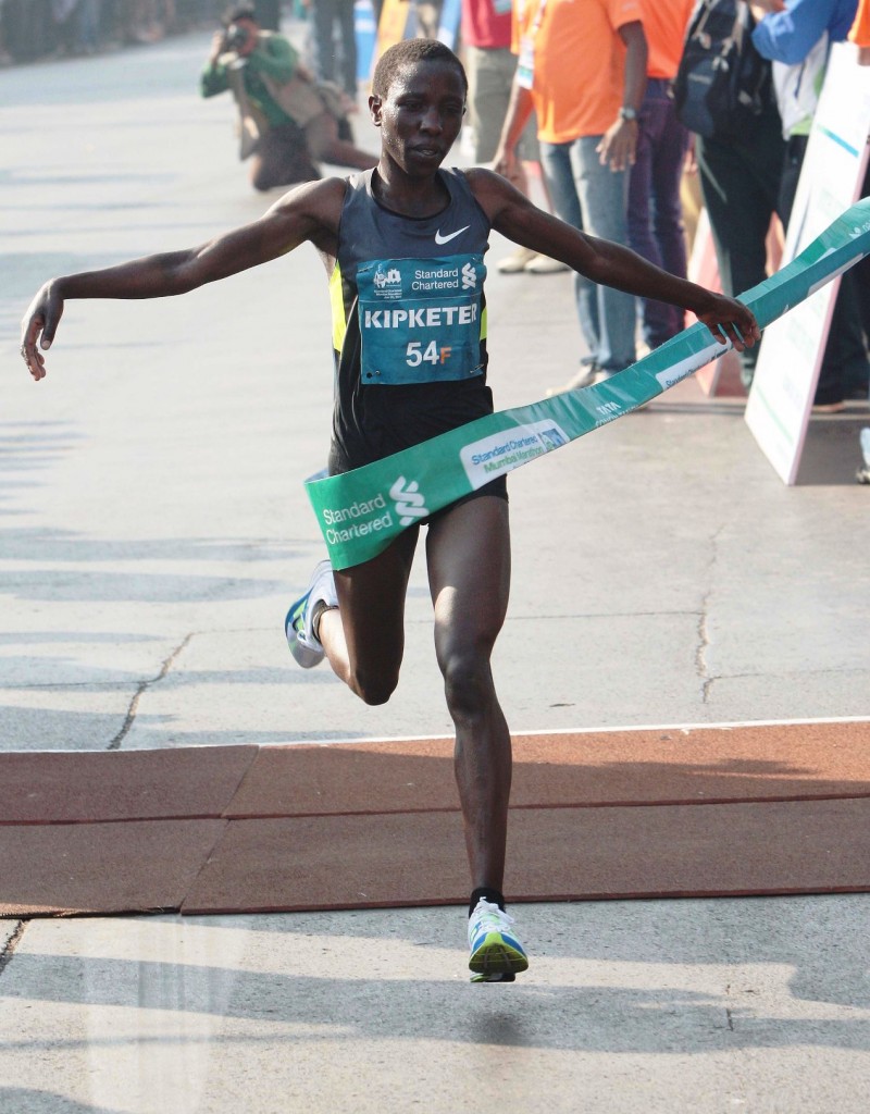 Kenya's Elite Athlete Female winner Valentine Kipketer at Finish Line