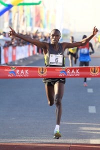 Geoffrey Kipsang wins the 2013 RAK Half  (photo by Victor Sailer, courtesy of RAK Half-Marathon; used with permission)    