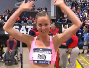 A happy Chelsea Reilly after winning the 2013 USA Indoor Track and Field Championship 3000