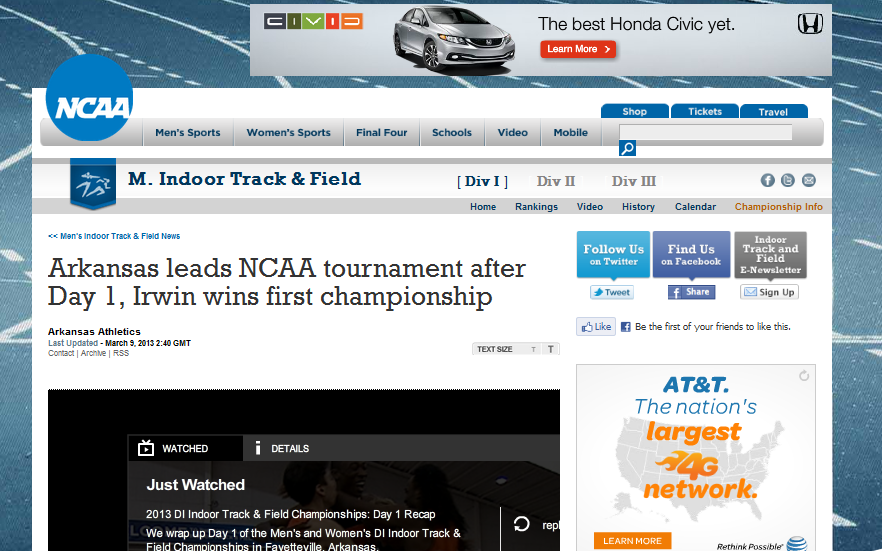 The NCAA apparently thinks track and field is a "tournament."