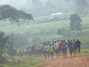 Hundreds of runners starting a Thursday fartlek in Kenya in 2011. *Extensive Kenya Fartlek Run Coverage Here