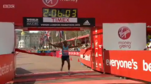 Tsegaye Kebede in 2012, winning his 2nd London Marathon