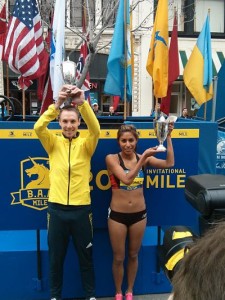 Nick Willis and Brenda Martinez after 2013 BAA Mile