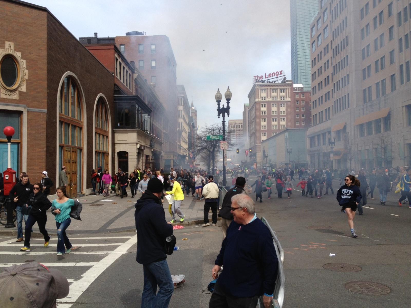 Update #2: The NY Times has a story here on this photo and the man who took it (David Green). Picture of suspected 2012 Boston Marathon terrorist after blast without backpack. For more on this photo, please see here: https://www.letsrun.com/forum/flat_read.php?thread=5140936 This photo was NOT taken by LetsRun.com. The original link posted by a regular LetsRun.com visitor can be found here (NSFW) on a site with pornographic ads. People complained about the porn ads so we have uploaded the photo here.The LetsRun.com audience is discussing this photo here
