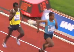 Bekele ahead of Merga Just Before the Finish