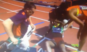 Genzebe Dibaba down after a hamstring injury at the London Olympics