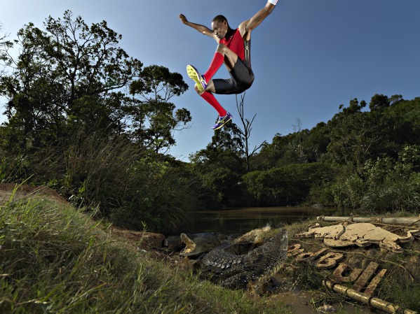 Godfrey Mokoena jumps over crocodiles as part of Red Bull stunt