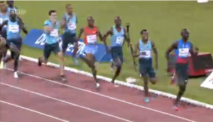 A rare site. 8 guys within site of David Rudisha in the final 100.