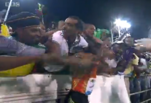 The Ethiopian fans were pumped as well and swarmed Hagos