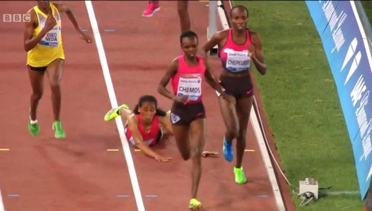 Sofia Assefa goes down just before the bell