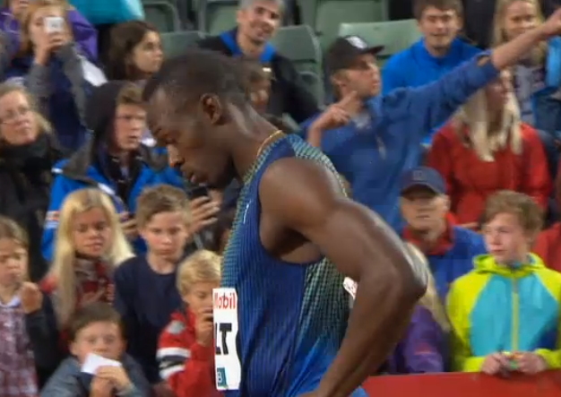 Usain Bolt waiting for the start after Martina's DQ
