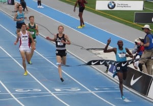Bernard Lagat wins his sixth USA 5000m title at the 2013 USA Outdoor Track & Field Championships in Des Moines (photo by Chris Lotsbom for Race Results Weekly)