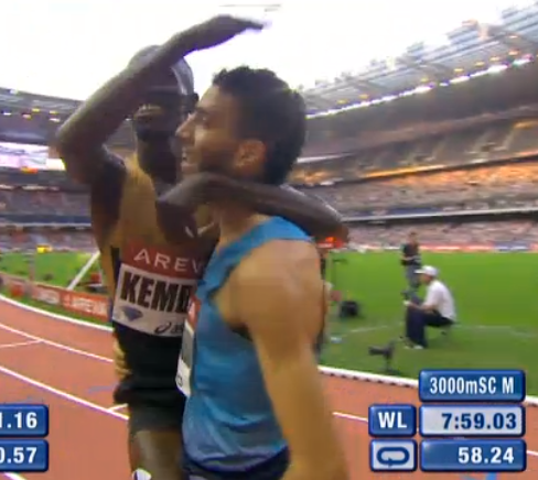 Kemboi congratulates the new European record holder