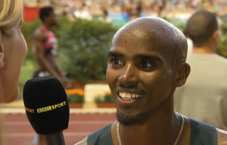 Mo Farah, full of smiles after setting the British record