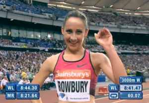 Shannon Rowbury celebrating her 3000m victory in London earlier this year