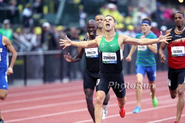 Nick Symmonds celebrates his victory at the 2012 US Olympic Trials