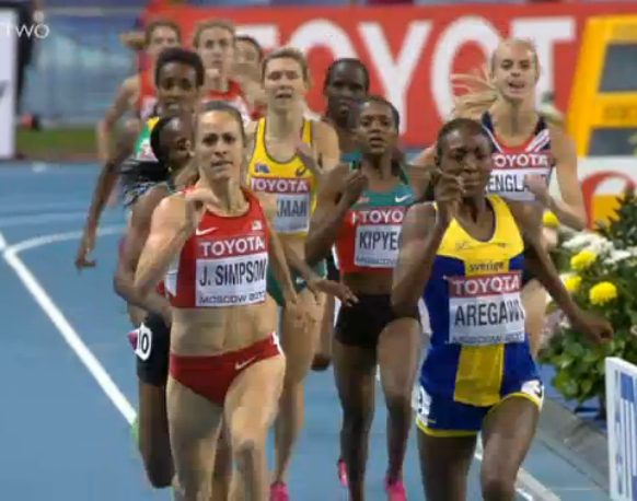 Jenny Simpson and Abebe Aregawi battle for gold in the final 100 meters of Moscow WCs