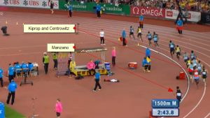 Running With Kiprop Isn't Always a Good Thing (Centro, Kiprop and Leo were way back early in the last lap)