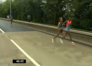 Jeptoo and Defar were clear of Dibaba just after 9th mile