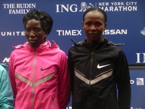 Edna Kiplagat and Priscah Jeptoo prior to the 2013 New York City Marathon