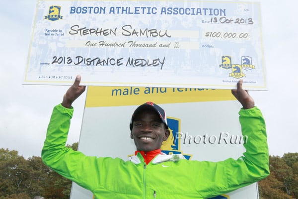 Stephen Sambu Celebrates His $100,000 (Click for BAA Half-Photo Gallery)