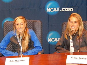 Coleen Quigley (r) with Cally Macumber at last year's NCAA XC press conference *More NCAA XC Photos