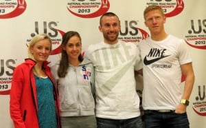 PHOTO: Shalane Flanagan, Molly Huddle, Chris Solinsky and Matt Tegenkamp in advance of the 2013 .US Road Running Championships (photo by David Monti for Race Results Weekly)