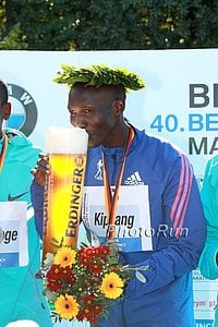Wilson Kipsang enjoying a cold one after setting the World Record