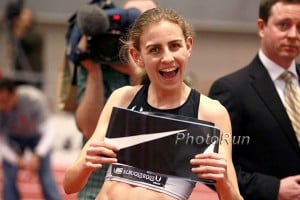 Mary Cain celebrates after her win at USATF Indoors in February