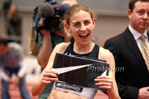 Mary Cain celebrates after winning 2014 USAs. 