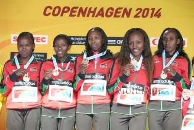 Wacera and her Kenyan teammates at the 2014 World Half Marathon Champs