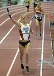 Dominique Scott Celebrates Arkansas DMR win at 2014 NCAA Indoors