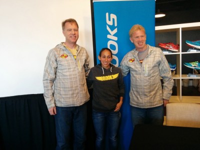 (From left to right) Keith Hanson, Desi Linden and Kevin Hanson prior to the 2014 Boston Marathon