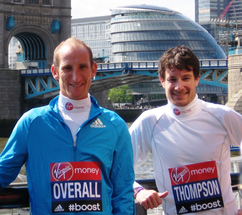 Scott Overall and Chris Thompson in advance of the 2014 Virgin London Marathon (photo by David Monti for Race Results Weekly)