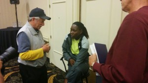 Brittney Reese faces the media
