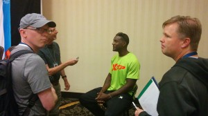 Justin Gatlin faces the media