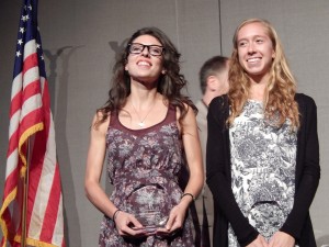 Emma Bates (l) and Emily Stites at the NCAA xc banquet in 2013. See the rest of the beautiful people at the NCAA XC banquet here.