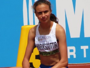  Iceland's Anita Hinriksdottir focuses before winning her heat in the 800m at the 2014 IAAF World Junior Championships in Eugene, Ore. (photo by David Monti for Race Results Weekly)