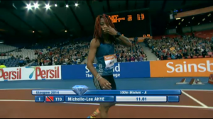 Michelle-Lee Ahye  blows a kiss after winning