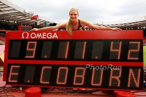 Coburn was all smiles in Glasgow on July 12 as she broke Simpson's American record.