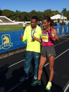 Lelisa Desisa and Mamitu Daska celebrate their wins in Boston on Sunday