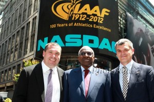 Mark Wetmore, Lamine Diack and Nick Davies in New York in 2012