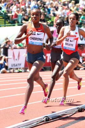 Cherono on her way to victory in the 2 mile at the Pre Classic on May 31.