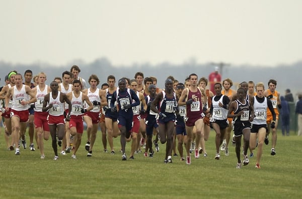 Cormier (#64) on his way to All-American at the 2005 NCAA champs. Photo by trackandfieldphoto.com