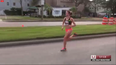 Conley prevailed in her first serious half marathon after pulling away at 10 miles.