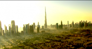 A beautiful shot of the Dubai city from the race helicopter