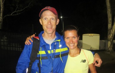 Conley with coach/boyfriend Drew Wartenburg at the 2014 USATF Outdoor Championships. Photo by Chris Lotsbom/Race Results Weekly.