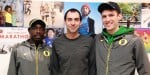 Edward Cheserek, coach Andy Powell, and Johnny Gregorek of the University of Oregon in advance of the 2015 NYRR Millrose Games (photo by Chris Lotsbom for Race Results Weekly)